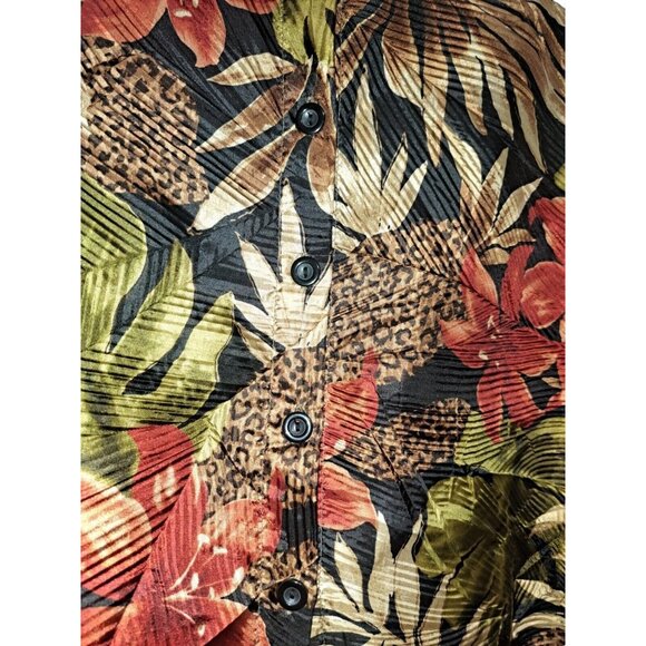BonWorth Tropical Blouse Multicolor Floral 3/4 Sleeve Button Up Medium Petite - Picture 4 of 7